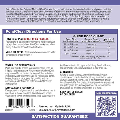Airmax PondClear Packets, Beneficial Bacteria & Enzyme Clarifier Treatment with Ecoboost PRx, Clear & Clean Pond & Lake Water, Safe for Fish, 96 Count