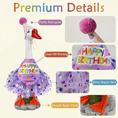 Large Porch Goose Outfits Set Decor - 20" Porch Goose Statue with Birthday Costume Gift for Mom Girl Boy ,Indoor or Outdoor Decorative Figurine for Garden Patio Lawn Entryway Accent,Housewarming Gifts
