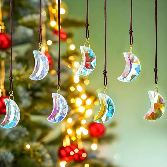 H&D HYALINE & DORA 12pcs 1.1"/30mm Crystal Suncatcher Prism Suncatchers for Windows Hanging AB Color Glass Moon Sun Catcher Pendants Rainbow Maker for Home Room Indoor Windows Decor