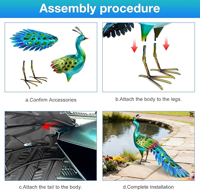 Elegant Metal Peacock Statue – Vibrant Garden Statues and Durable Metal Yard Art with Stunning Blue-Green - Peacock Decort for Patio Lawn or Backyard - Heartfelt Outdoor Art Gift for Women