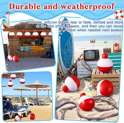 Jetec 6 Pcs 12 Inch Inflatable Fishing Bobber Balloons Decorations Outdoor Inflatable Red White Hanging Ornaments for Fishermen Birthday Party Yard Decoration Party Favors Supplies