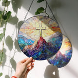 Stained Glass Suncatcher, Cross Sun Catcher Ornament, Easter Faith Cross; Stained Glass Window Hanging, Christmas Ornament, Jesus Home Decor, Christian Home Decor; Christian Gifts, Religious Gifts