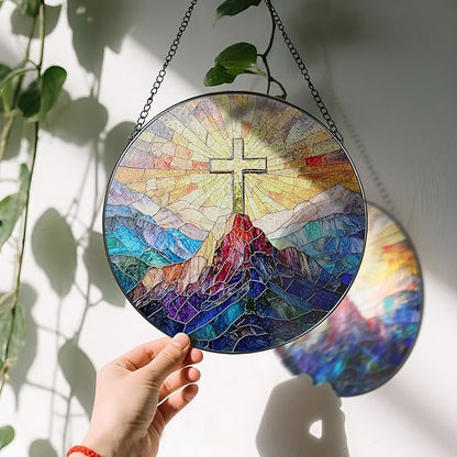 Stained Glass Suncatcher, Cross Sun Catcher Ornament, Easter Faith Cross; Stained Glass Window Hanging, Christmas Ornament, Jesus Home Decor, Christian Home Decor; Christian Gifts, Religious Gifts