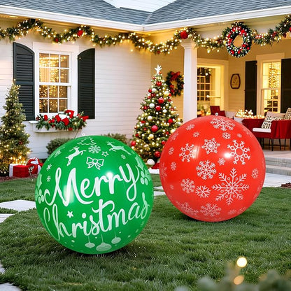2 PCS 32 Inch Large Christmas Inflatable Balls Outdoor Inflatable Christmas Ball Ornaments for Xmas Garden Lawn Yard Holiday Front Door Window Decoration