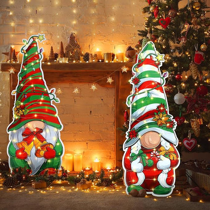 2 Pcs 32 Inch Christmas Decorations Outdoor Lighted Gnomes Decorative Garden Stakes Winter Large Christmas Yard Signs Outside Garden Yard Lawn Porch Holiday Party