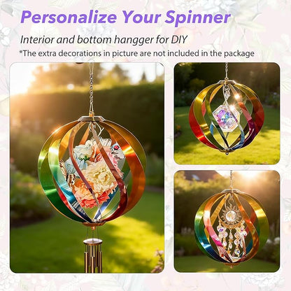 Hanging Wind Spinners Outdoor - Tool-Free Assembly Garden Wind Spinners, Spring Metal Yard Decor with Dual Hooks for DIY Accessories, Weatherproof Rust-Resistant 3D Ball(Rainbow, 8 Inch)