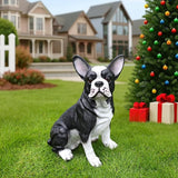 Outdoor Boston Terrier Dog Statue with Interchangeable Welcome Sign and Detachable Solar Lantern –LED Light Garden Dog Sculpture Décor Garden Statue Outdoor Dog Statue for Yard Gift