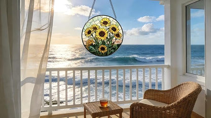 Stained Glass Window Hanging - Sunflowers Pattern 6.3 Inches Suncatcher for Garden Home Decor for Women Mon Grandma Friends