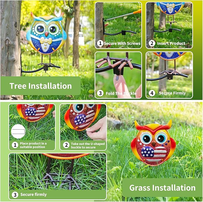 Owl Garden Decor for Outside, 3 Pack Metal & Glass Owl Yard Art, Lawn Ornaments Outdoor Decor for Porch Patio, Housewarming Birthday Gifts for Grandma Mom Women