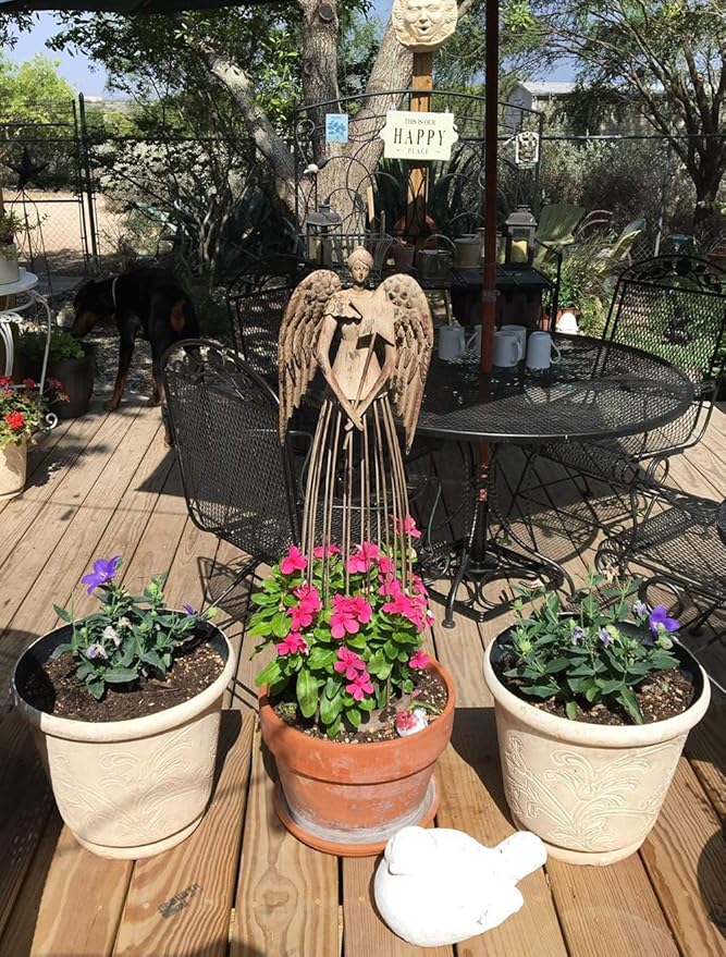 Angel Garden Statue Outdoor Antique Metal Yard Art Decor Lawn Patio Decorations Garden Trellis for Climbing Plants Potted Vines Ivy Roses (26" H)