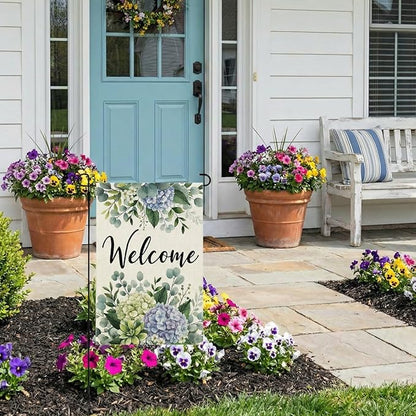 CROWNED BEAUTY Spring Garden Flag Hydrangea Eucalyptus 12x18 Inch Double Sided Small Seasonal Holiday Floral Decoration for Outdoor Lawn Yard