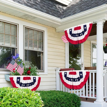 8 PCS Fourth of July Decorations, 1.5 x 3 FT US Pleated Fan Flags, Patriotic Bunting American Flag Banner USA Half Fan Flag Home Garden Outside Decor for 250th Anniversary Independence Day Memorial Day