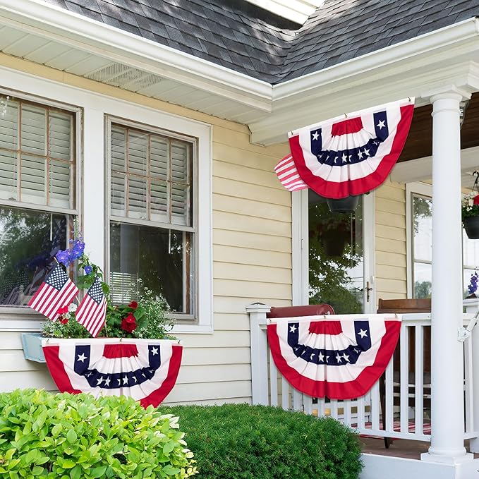 10 PCS 4th of July Decorations, 1.5 x 3 FT Patriotic American Flag Banner, USA Pleated Fan Flags Bunting US Half Fan Flag Independence Day Fourth of July Memorial Day Outdoor Home Garden Fence Decor