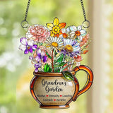 Personalized Grandmas Garden Stained Glass Acrylic Suncatchers, Custom Name Birth Month Flowers Window Hanging Ornament, Mothers Day Christmas Birthday Gifts for Grandma Mom Nana Mimi (Style 04)
