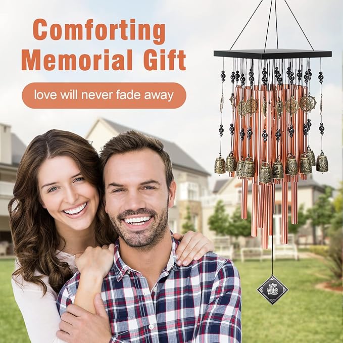 Wind Chimes for Outside,30" Memorial Wind Chimes with 28 Pieces Tubes and 16 Copper Bell for Garden, Patio,Window Hanging Decoration, Bronze Memorial Sympathy Gifts for Mom
