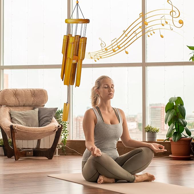 Bamboo Wind Chimes Outdoor, Wooden Wind Chimes for Outside with Melody Deep Tone, Classic Zen Garden Windchime for Relaxation, Grace.Home Décor for Patio, Garden or Indoor