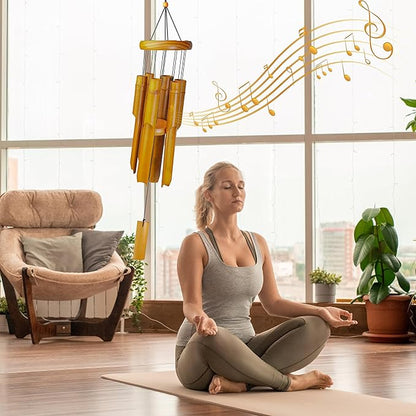 Bamboo Wind Chimes Outdoor, Wooden Wind Chimes for Outside with Melody Deep Tone, Classic Zen Garden Windchime for Relaxation, Grace.Home Décor for Patio, Garden or Indoor