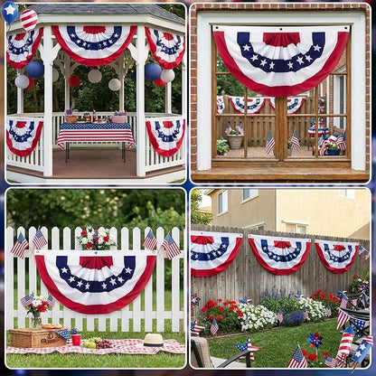 6 x 3 Ft 4th of July Decorations Big American Pleated Fan Flag, 3 Pcs Patriotic Decorations American Flag Bunting, Red White and Blue Half Fan Banner Bunting Flags Outdoor Indoor for Memorial Day Decor