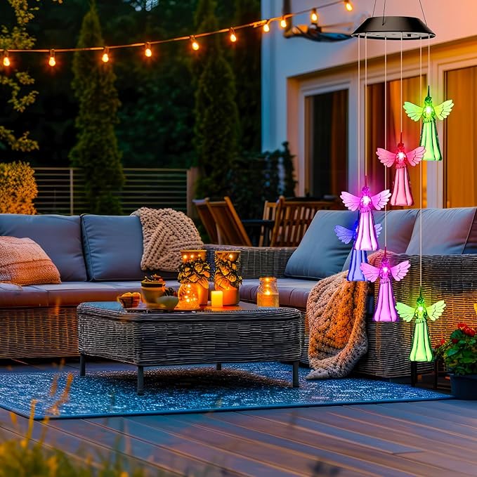 Retisee LED Solar Hanging Wind Chime, Outdoor Mobile Color Changing Light, Home Yard Garden Decoration Automatic Light Gift for Party Women Mom(Angle)