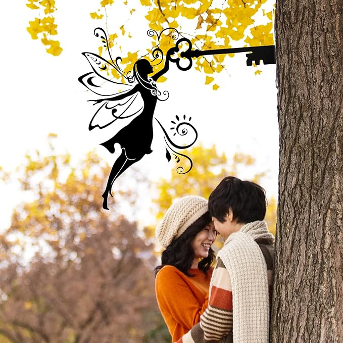 Hotop 3 Pcs Fairy Garden Silhouette Stakes Decoration Metal Fairy Silhouette Statue Butterfly Flower Tree Branch Wall Ornaments for Indoor Outdoor Home Yard Patio Lawn