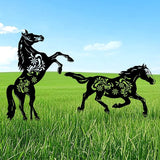 2 Pcs Year of The Horse Metal Garden Stakes, Running & Jumping Horse Silhouette Yard Art, Outdoor Lawn Patio Decor for Lunar New Year Rustic Metal Yard Stakes for Garden Pathway Farm Decor
