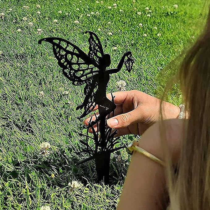 6-Piece Decorative Garden Stakes，Garden Decoration, Metal Flower Fairy，Fairy Garden Decor