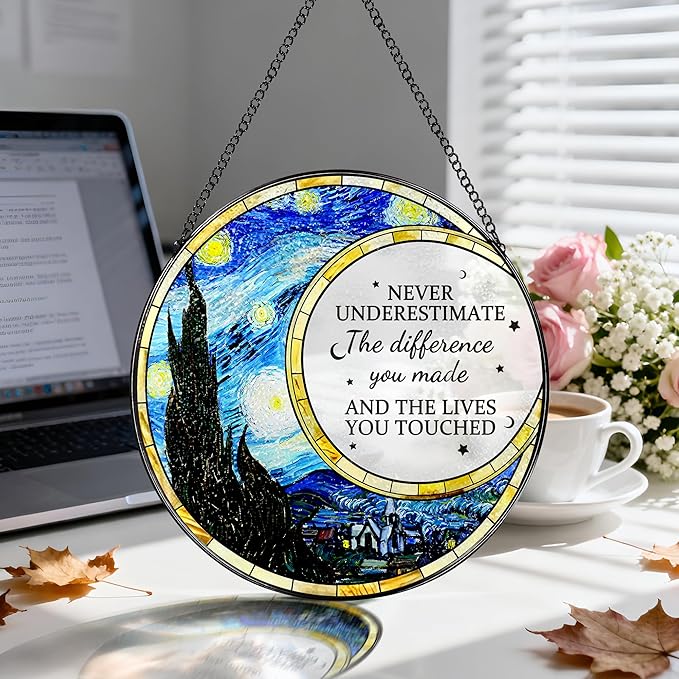 Thank You Gifts, Stained Glass Suncatcher Ornament, Window Hanging, Going Away/Goodbye, Appreciation, Retirement Gifts for Women, Men, Coworker, Boss, Friend | Retirement Party Decorations - Style F