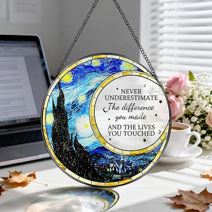 Thank You Gifts, Stained Glass Suncatcher Ornament, Window Hanging, Going Away/Goodbye, Appreciation, Retirement Gifts for Women, Men, Coworker, Boss, Friend | Retirement Party Decorations - Style F