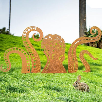 Garden Decor for Outside, Octopus Silhouette Artistic Metal Garden Sculpture Squid Garden Figurine Ornaments for Lawn Yard Outdoor Backyard Statue Decorations (39.3in)