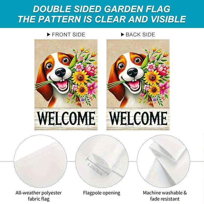 BlissYard Welcome Spring Summer Garden Flag 12x18 Inch Double Sided Beagle Puppy Dog Daisy Seasonal Garden Flag Decoration Yard Small Flag For Rustic Farmhouse Outdoor Banner Party Home Decor