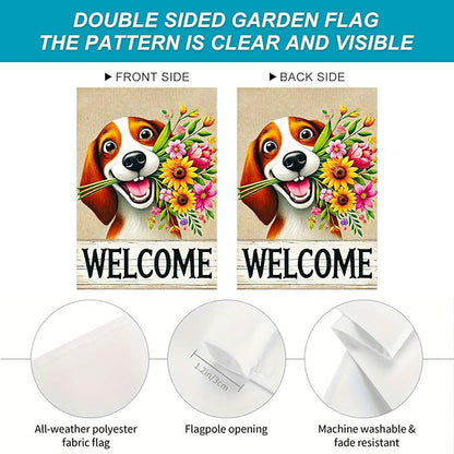 BlissYard Welcome Spring Summer Garden Flag 12x18 Inch Double Sided Beagle Puppy Dog Daisy Seasonal Garden Flag Decoration Yard Small Flag For Rustic Farmhouse Outdoor Banner Party Home Decor