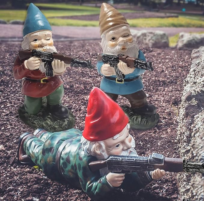 Tirifer 3PCS Garden Gnomes with Gun, Guard Gnome for Garden Military Army Soldiers, Tactical Statue for Indoor Outdoor, Patio, Yard, Lawn, Christmas Ornaments, Home Décor