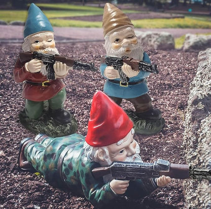 Tirifer 3PCS Garden Gnomes with Gun, Guard Gnome for Garden Military Army Soldiers, Tactical Statue for Indoor Outdoor, Patio, Yard, Lawn, Christmas Ornaments, Home Décor
