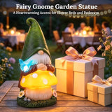 MXwcy Solar Garden Gnomes Statues, 9.06" Resin Gnomes Mushroom Butterfly Garden Decor, Solar Lights Outdoor Waterproof LED Gnomes Decorations for Yard Patio Lawn, Gnome Gifts for Women Mom Grandma