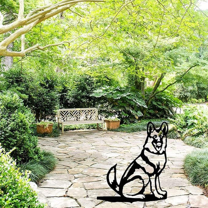Adorable Dog Stake Decoration Yard Garden Outdoor Metal Art Dog Silhouette Decoration Steel Dogs Statue Adorable Ornament Gift (German Shepherd)