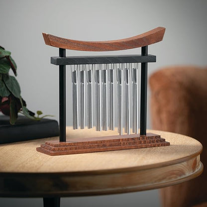 Woodstock Wind Chimes Tranquility Table Chime -Silver Aluminum Solid Rods, Small 9 - Inch Tall, Bell Percussion Instrument for Meditation, Yoga, Classrooms, Offices, Great for Awareness, Relaxation.