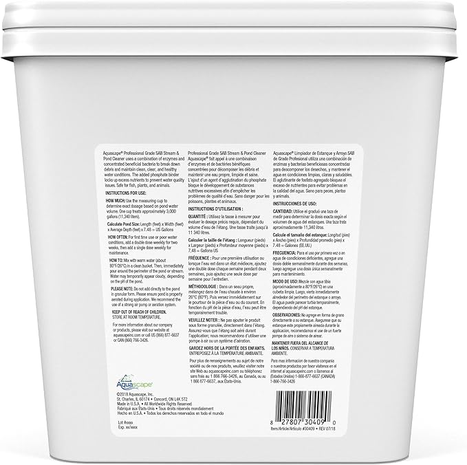 Aquascape 30409 AquascapePRO SAB Stream and Pond Cleaner Dry Treatment for Pond Water Feature Waterfall Stream, 9 lbs