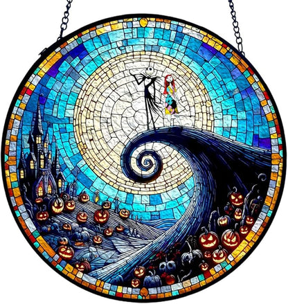 GENANY Spooky Stained Glass Window Hanging, Spring Sun Catcher with Metal Chain and Hook, Romantic Gifts for Women Friends Family, Garden Decor, Housewarming Gifts, Outdoor Decor