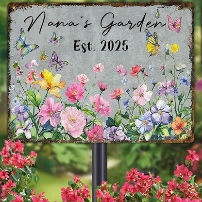 Custom Garden Signs Personalized Metal Tin Sign for Women, Funny Welcome Metal Sign for Outdoor, Patio, Yard Rustic Home Decor Gift for Mothers Day, Grandmas, and Gardening Lovers