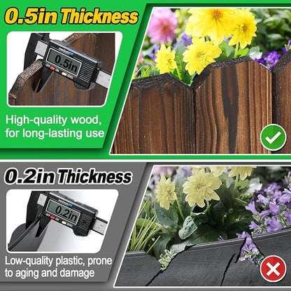Rustic Pine Wood Garden Fence - 19.8ft Total Length (3pcs 6.6ft L*12in H) Easy to Install Sturdy Wooden Landscape Edging Border, No Fading Planter Fencing for Yard Flower Bed Lawns Pathway Tree