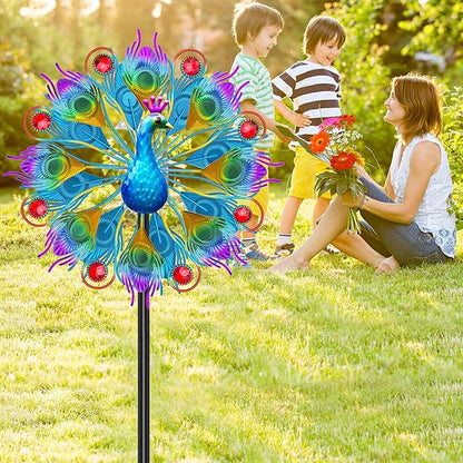 Metal Wind Spinners Outdoor for Garden Yard, 59" Kinetic Large Peacock Wind Spinner & Sculptures with Stable Metal Stake, Garden Windmill for Yard Lawn Patio Art Decor (Colorful)
