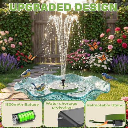 AISITIN 3.5W Solar Bird Bath Fountain with Built-in 1800mAh Battery, Solar Water Pump with 8 Nozzles, Solar Powered Floating Fountain for Outdoor Garden, Birdbath, Pond, Pool, Fish Tank - Dark Green