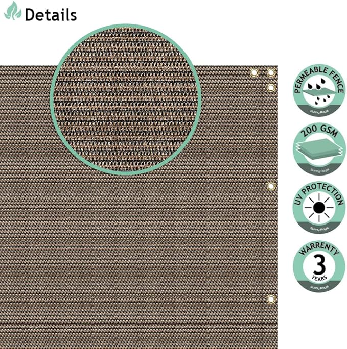 SunnyRoyal 3'x10' Balcony Privacy Fence Screen Apartment Railing Deck Cover, 3FT Outdoor Patio Screens with Zip Ties, HDPE Shade Cloth with Grommets, Mesh Fabric for Porch Backyard, Brown