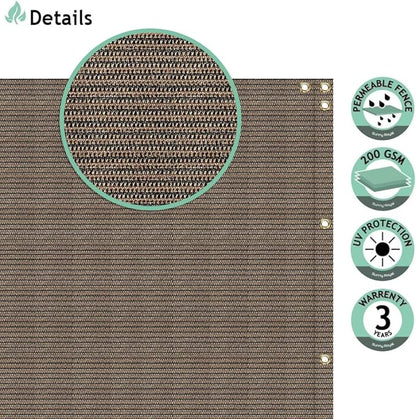 SunnyRoyal 3'x10' Balcony Privacy Fence Screen Apartment Railing Deck Cover, 3FT Outdoor Patio Screens with Zip Ties, HDPE Shade Cloth with Grommets, Mesh Fabric for Porch Backyard, Brown