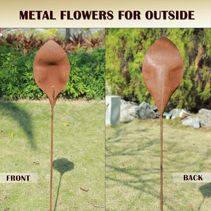 48" H Rusty Metal Garden Stake, Naturally Rusting Metal Plant Garden Art, Outdoor Yard Decor for Gardens, Lawn, Backyards
