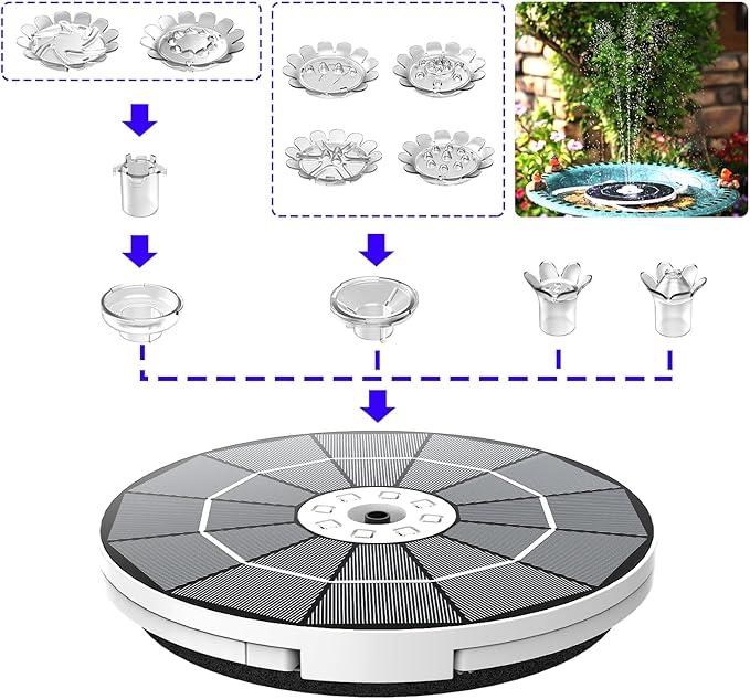 AISITIN 3.5W Solar Fountain Pump with Remote Control, LED Colorful Lights, Solar Bird Bath Pump with Bracket and 8 Nozzles, Solar Water Fountain for Bird Bath, Garden, Pond and Outdoor