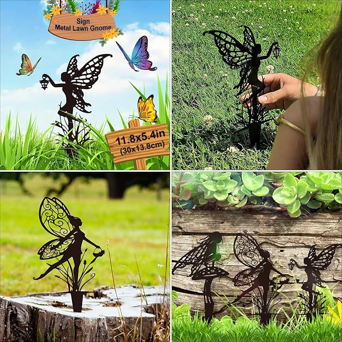 Tipmant Metal Iron Art Decoration Flower Fairy Silhouette Decorative Stakes Statues Ornament Crafts for Outdoor Gardens, Yard, Courtyards, Parks, Lawns, Potted Plants, Corridors etc. – 3 Pack