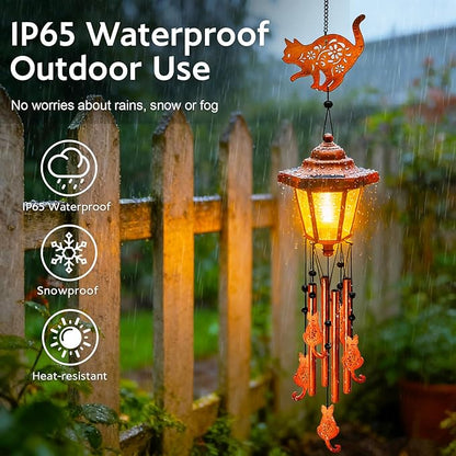 Cat Solar Wind Chimes for Outside, Birthday Gifts for Mom Women Grandma Mother's Day Memorial, 34-Inch Windchimes with Wind Spinner, Outdoor Hanging Solar Lights Waterproof Garden Decor Yard, 2 Pack