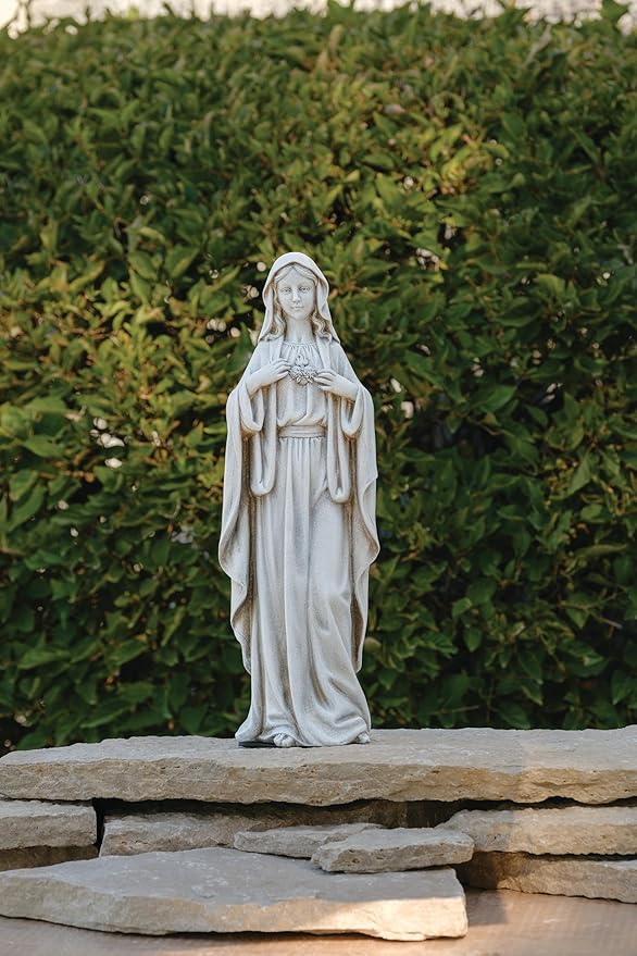 Joseph's Studio by Roman, 17" Immaculate Heart of Mary Garden Statue, Outdoor Marian Devotional Figure, Stone-Look Finish