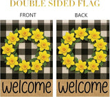 Buffalo Plaid Welcome Wreath Garden Flag Yellow Daffodil Flower Flag 12×18 Inch Double Sided Spring Outdoor Decor Welcome for Porch Patio Lawn Yard Farmhouse Seasonal Outside